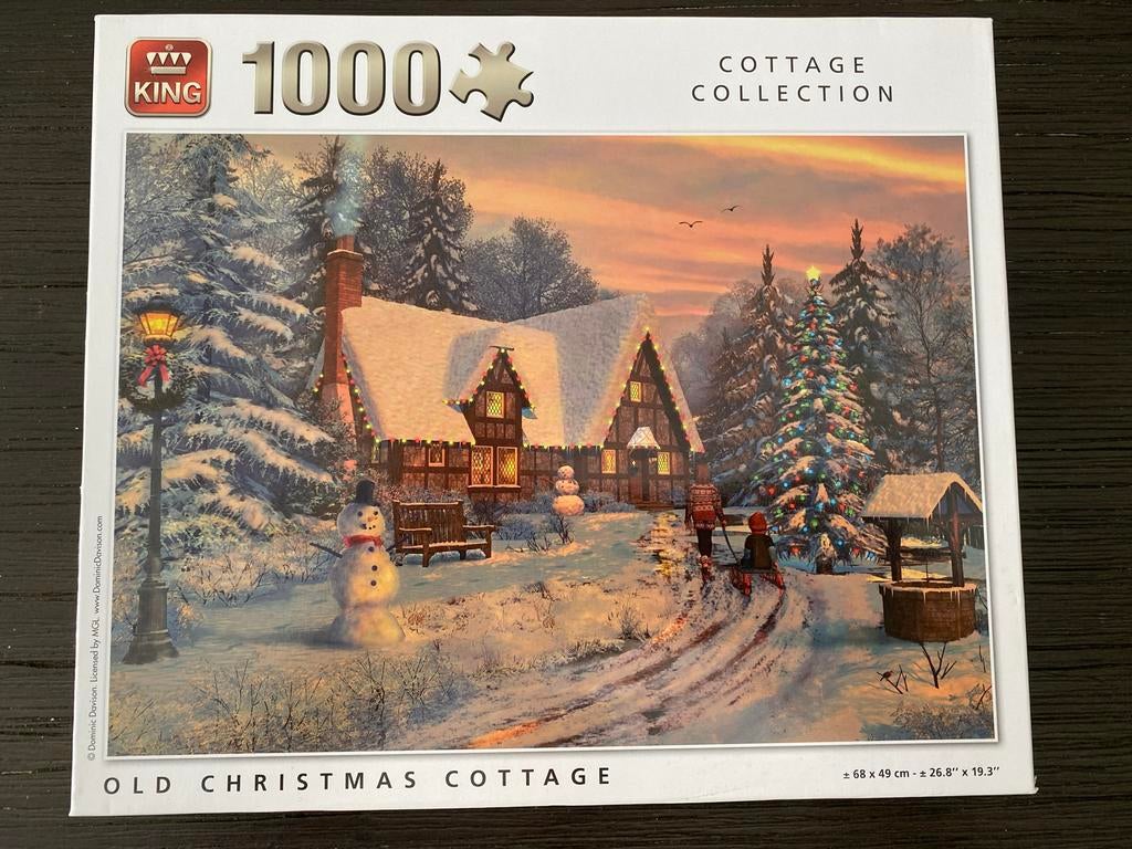 King Legpuzzel 1000 stukjes - Old Christmas Cottage, Ophalen, 500 t/m 1500 stukjes, Zo goed als nieuw, Legpuzzel