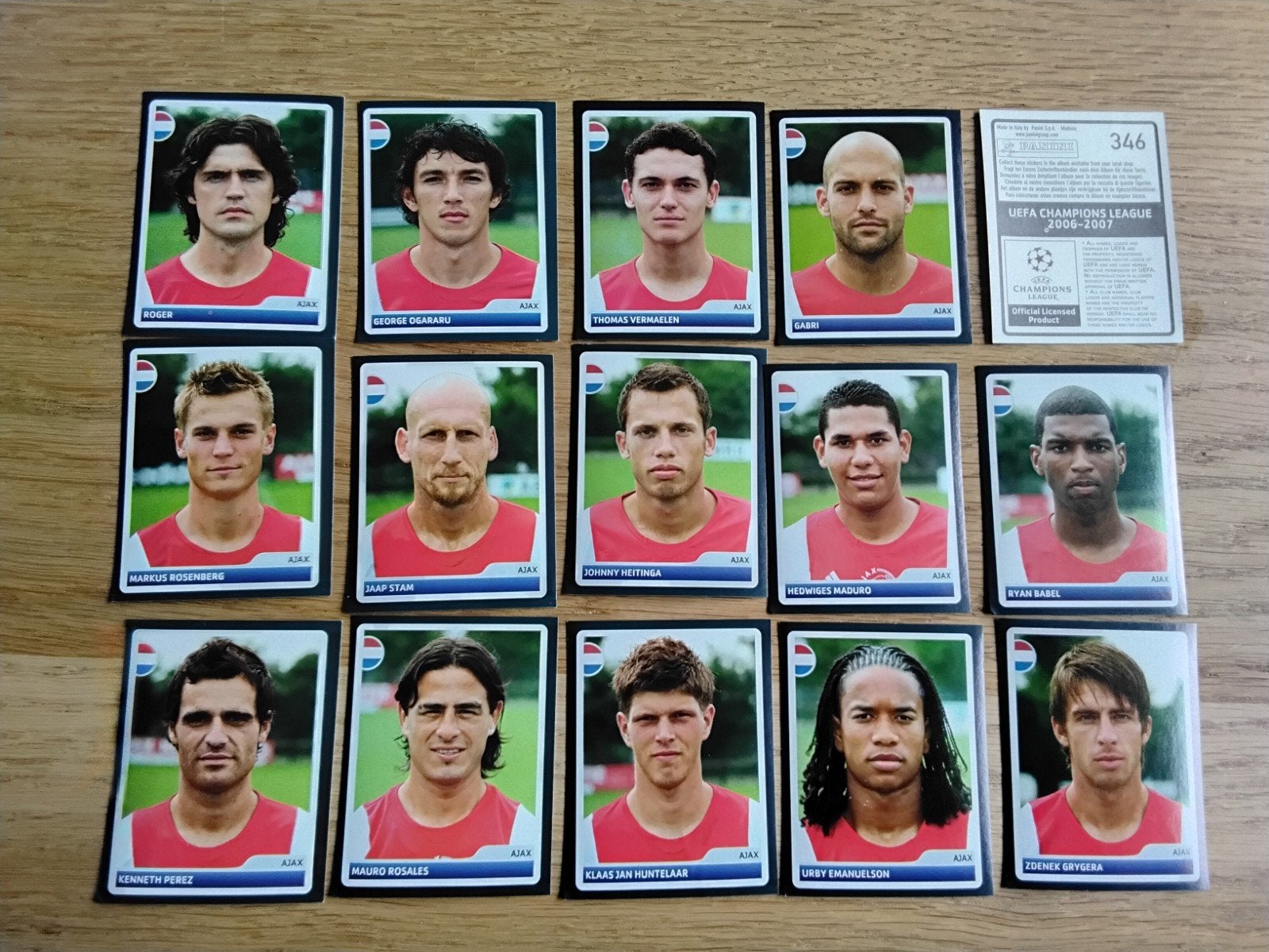 15 Panini Stickers Ajax Champions League 2006/2007, Ophalen of Verzenden, Gebruikt, Ajax, Poster, Plaatje of Sticker