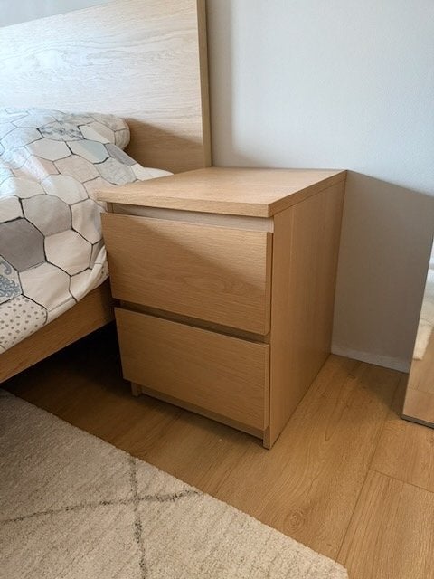 Ikea Malm nachtkastjes (2 stuks) - wit gelazuurd eiken, Ophalen, Hout, Minder dan 45 cm