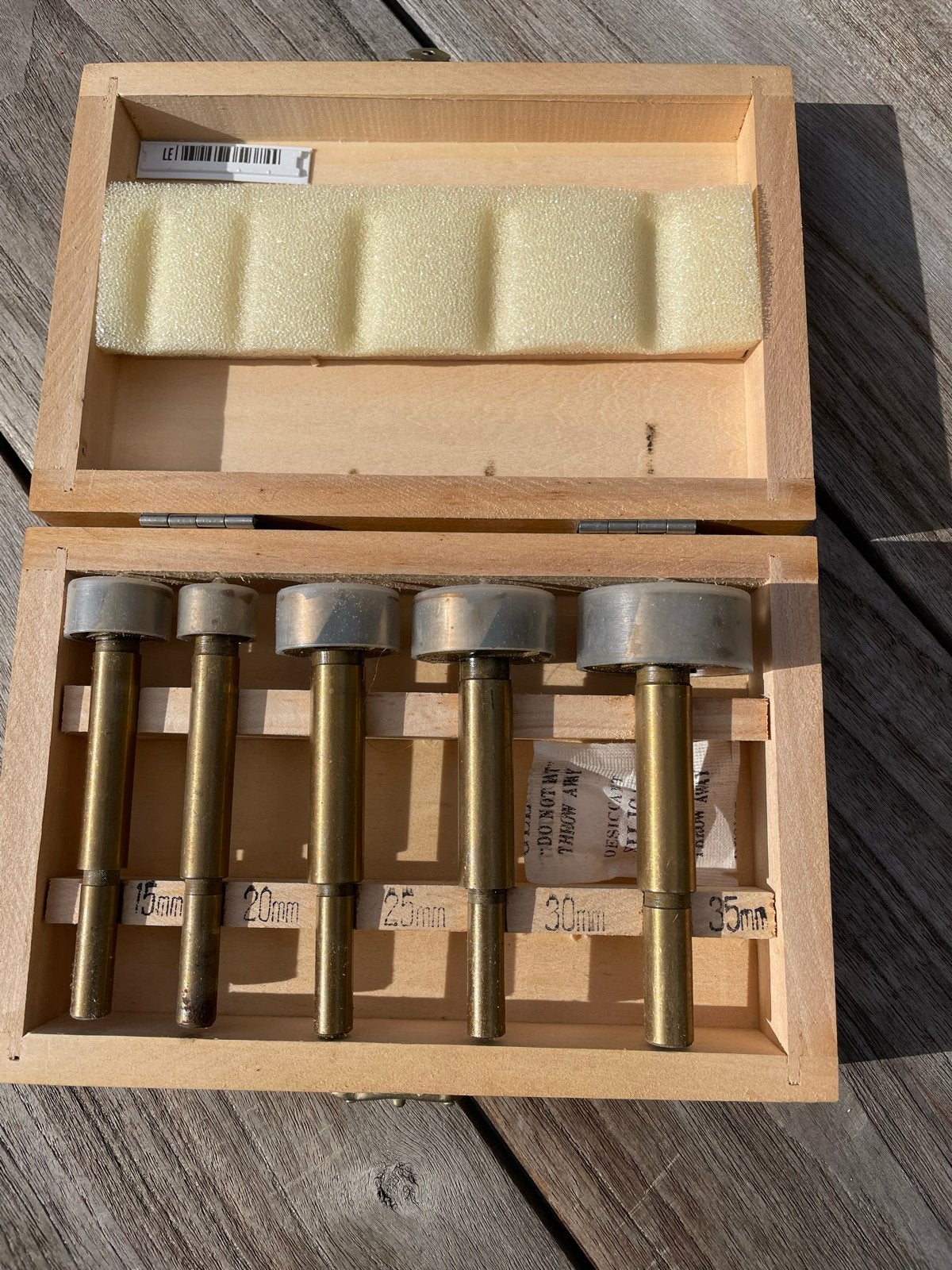 Set van 5 ponsen (15mm-35mm) in houten kistje, Ophalen of Verzenden, Gebruikt, Overige typen