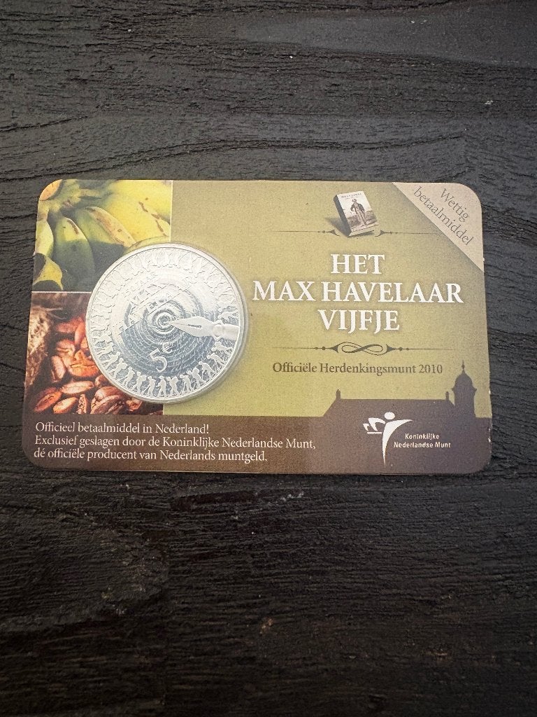 5 Euro 2010 - Het Max Havelaar Vijfje in Officiële Coincard, Ophalen of Verzenden, Koningin Beatrix, Euro's, Losse munt