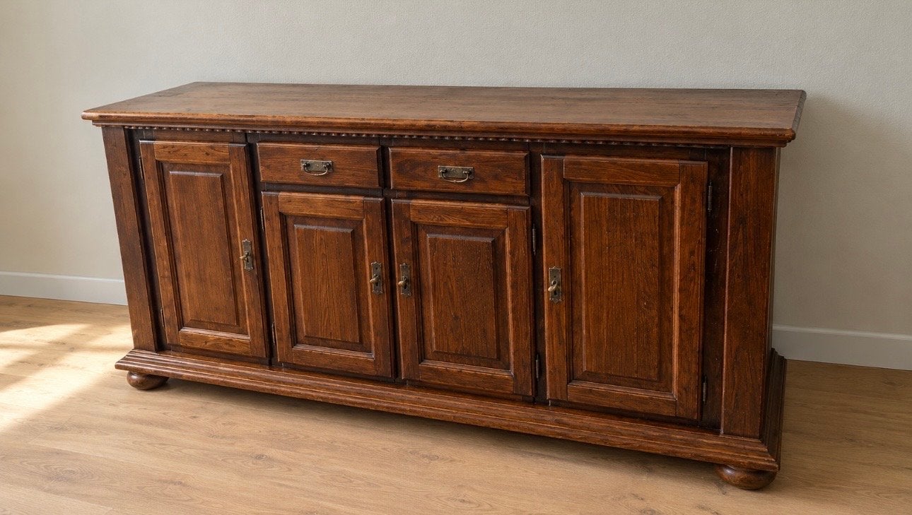 Massief eiken dressoir met 4 deuren en 2 lades, Ophalen of Verzenden