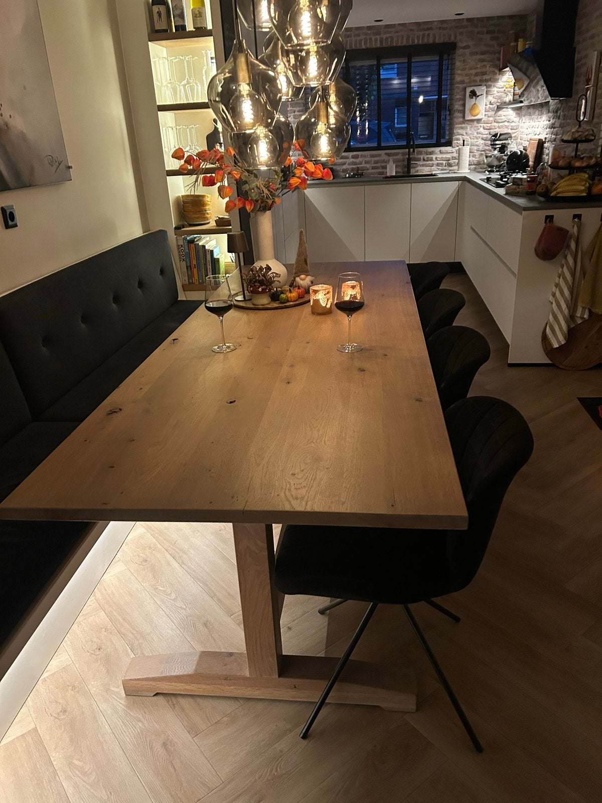 Eikenhouten eettafel met kloosterpoot- Zo goed als nieuw, Eikenhout, 200 cm of meer, Zo goed als nieuw, Vijf personen of meer