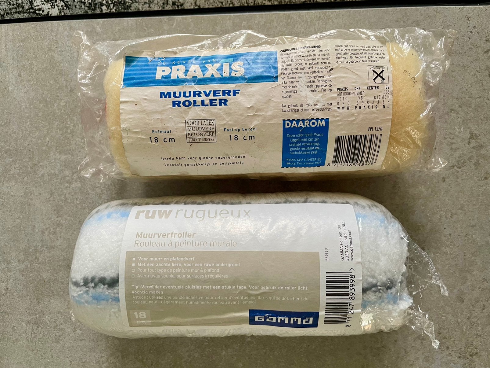 2 nieuwe verfrollers 18 cm - Gamma en Praxis, Doe-het-zelf en Verbouw, Ophalen, Nieuw, Verfroller