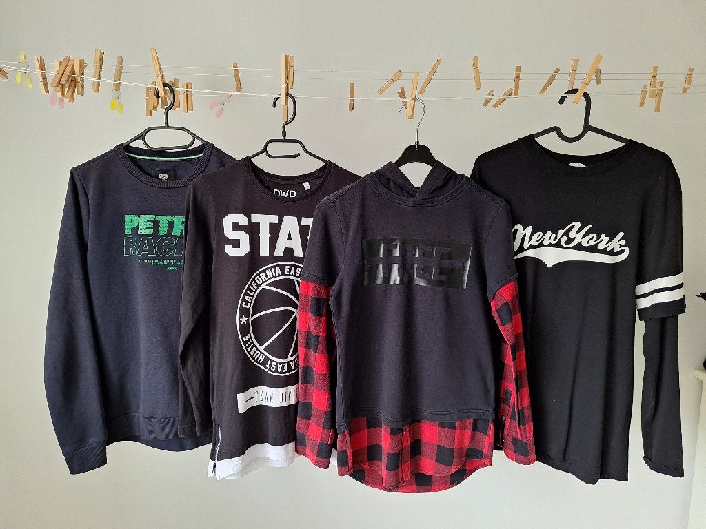 3x longsleeve + trui 158-164, Ophalen of Verzenden, Gebruikt, Jongen, Shirt of Longsleeve