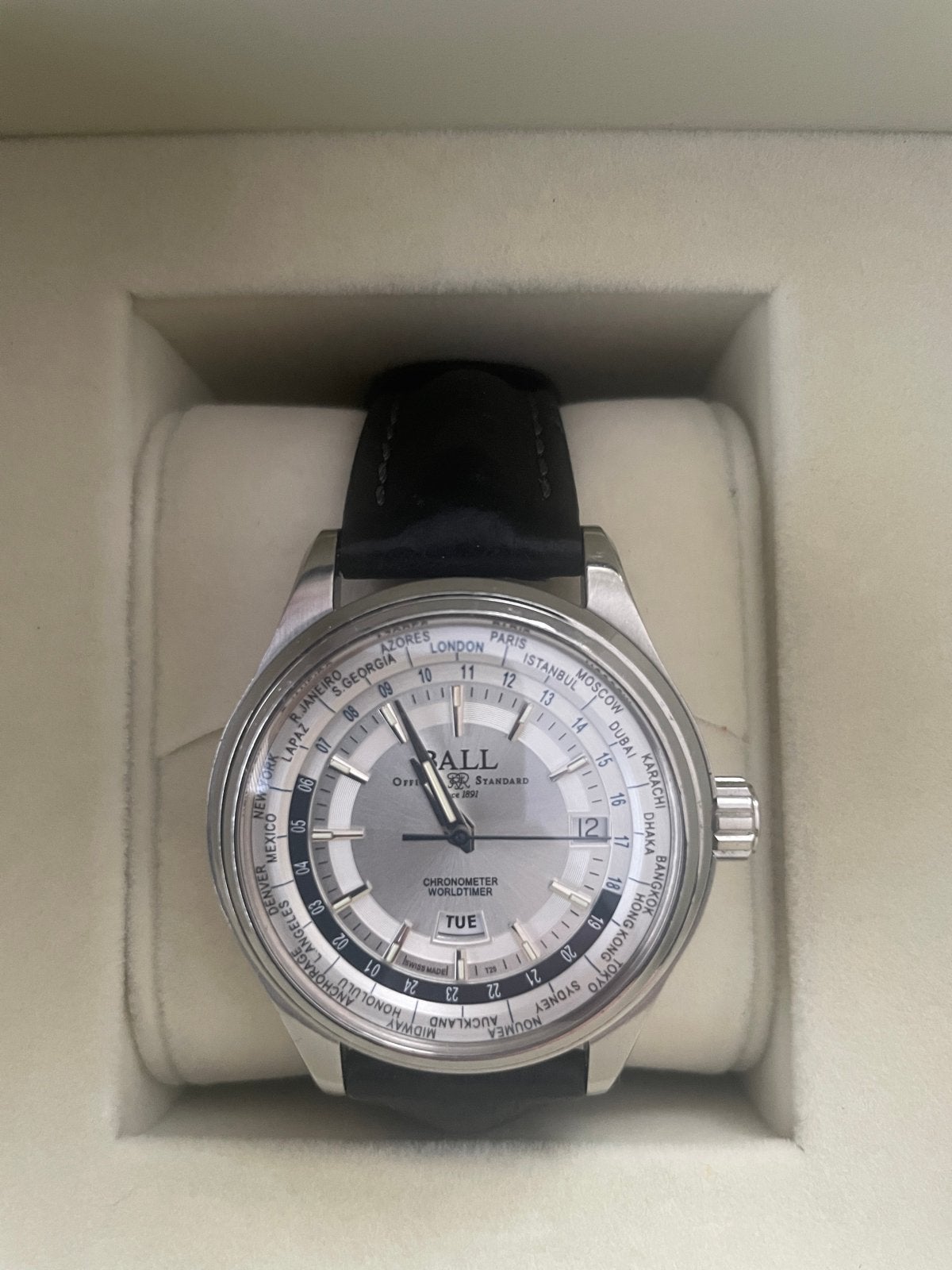 Ball Trainmaster Worldtime Chronometer Horloge, Overige merken, Leer, Staal, Polshorloge
