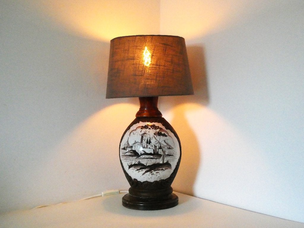 Tafellamp handgeschilderd mangaan  Italiaans landschap lamp, Ophalen of Verzenden