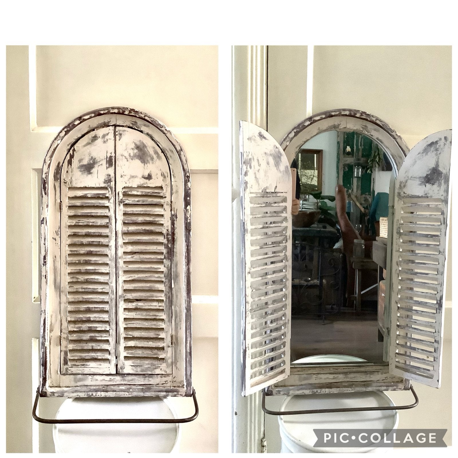Brocante spiegel met luikjes en randje - 75x40 cm, Ophalen