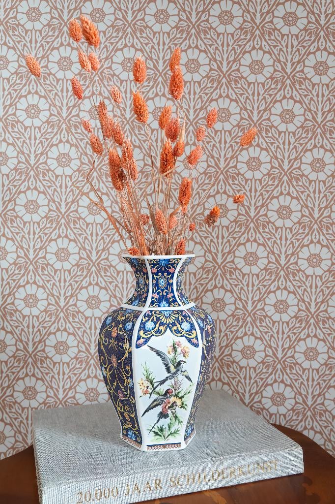 Vintage vaas bloemen vogels, Ophalen of Verzenden