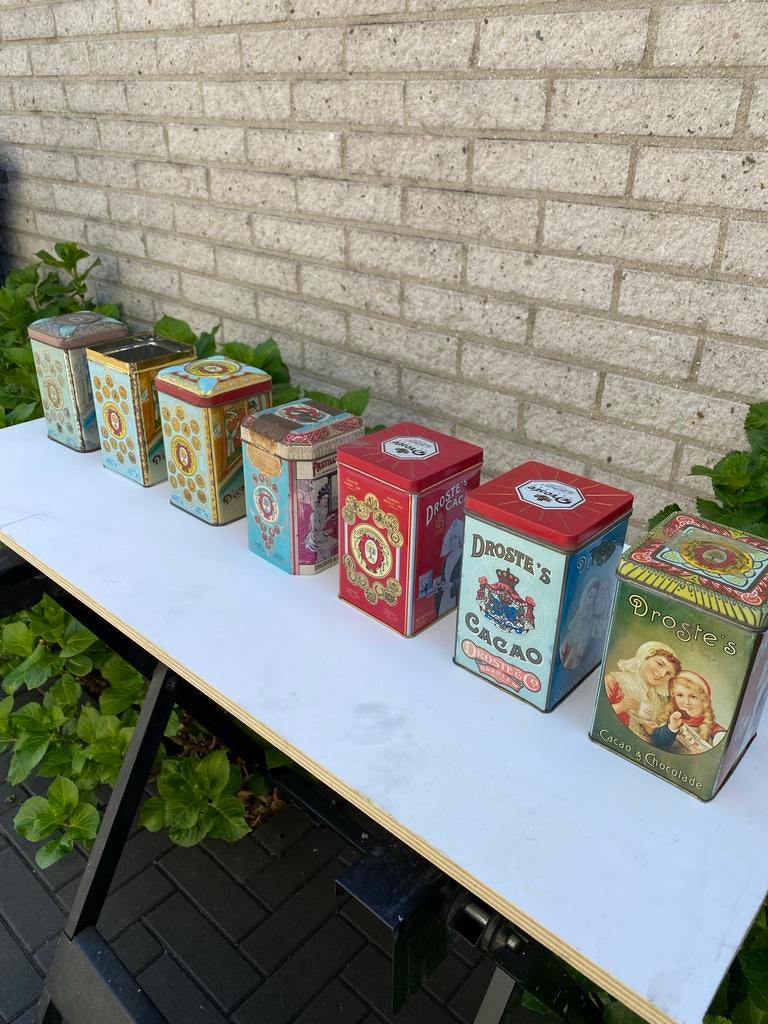 Set van 7 vintage Droste cacaoblikken, Ophalen of Verzenden, Gebruikt, Overige, Droste