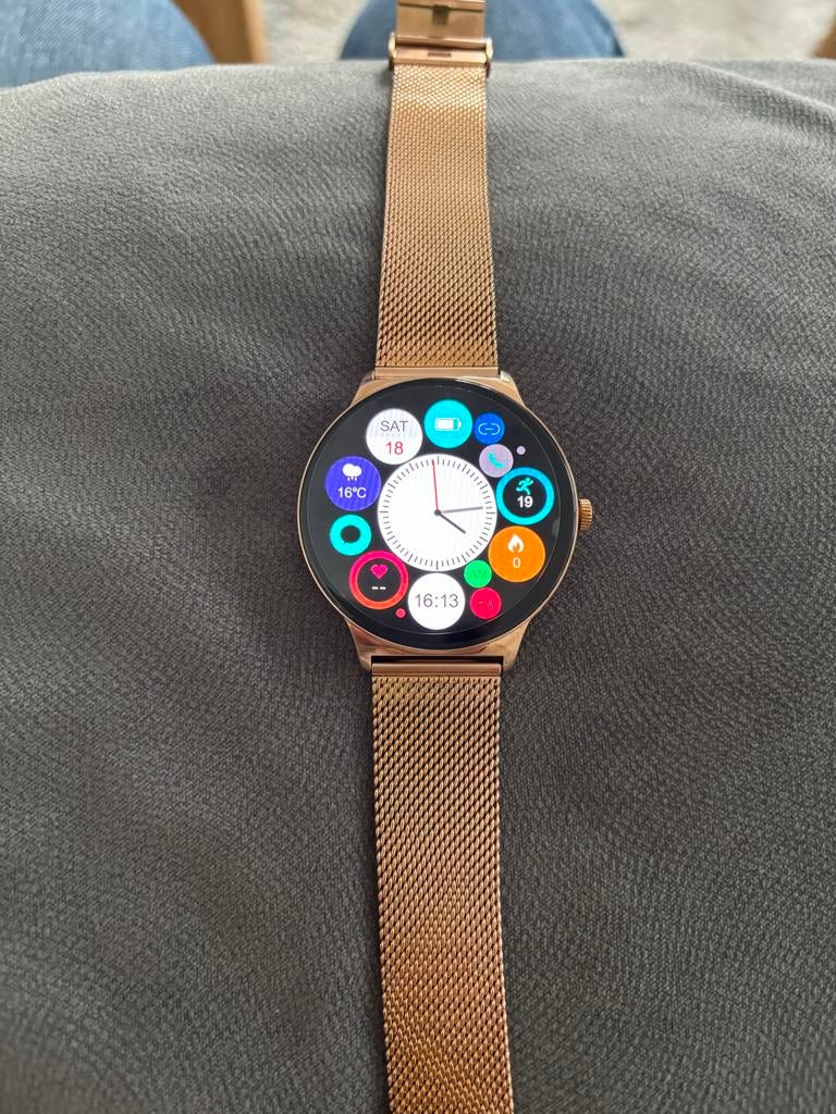 V89 Smartwatch Roségoud met Milanese Bandje, Hartslag, IOS, Ophalen of Verzenden, Zo goed als nieuw