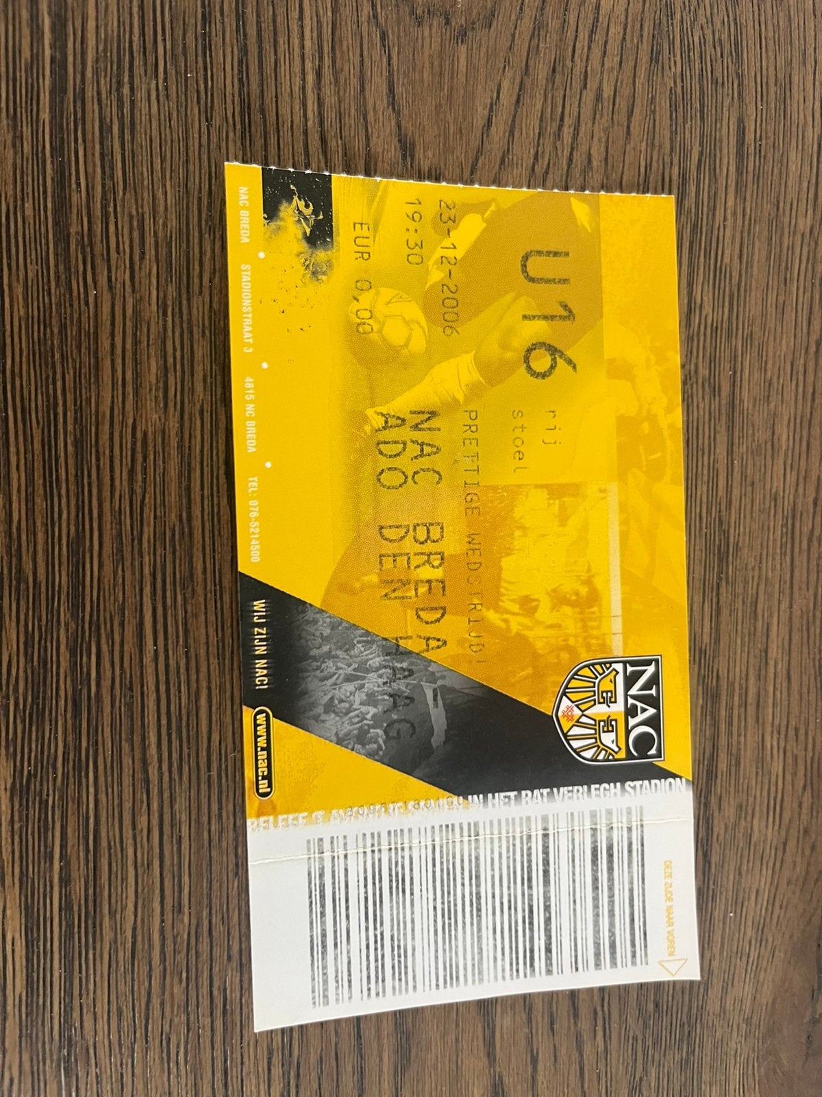 TICKET NAC-ADO DEN HAAG 06-07, Ophalen of Verzenden, Zo goed als nieuw, Overige binnenlandse clubs, Overige typen