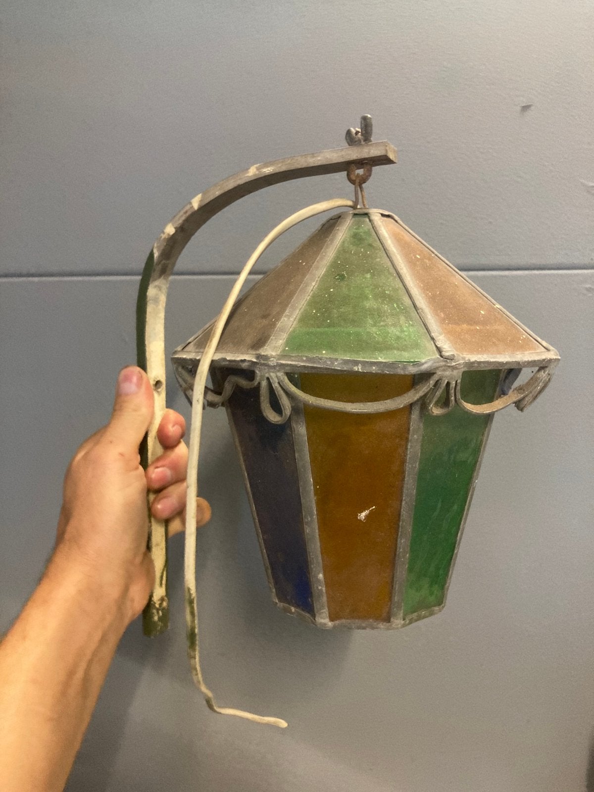 Antieke glas in lood lamp, Ophalen of Verzenden, Zo goed als nieuw, Glas