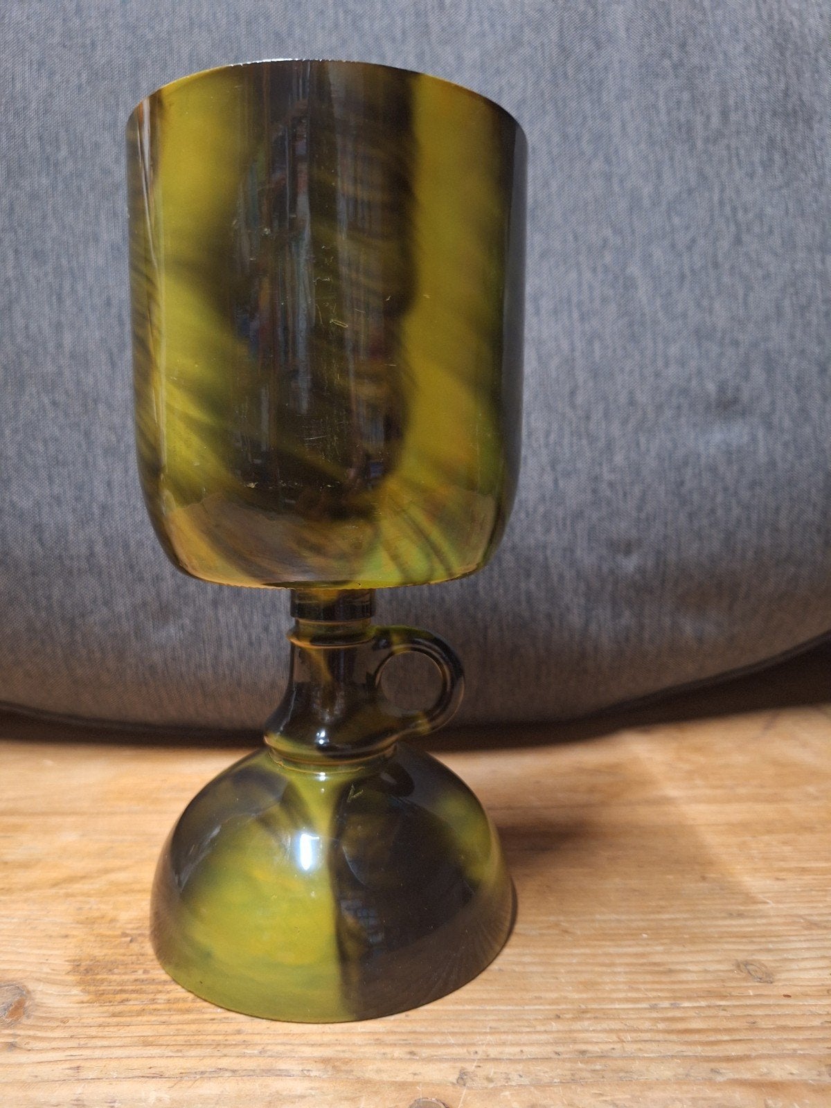 Vintage Groene en Zwarte Glazen Beker/Vaas, Ophalen of Verzenden