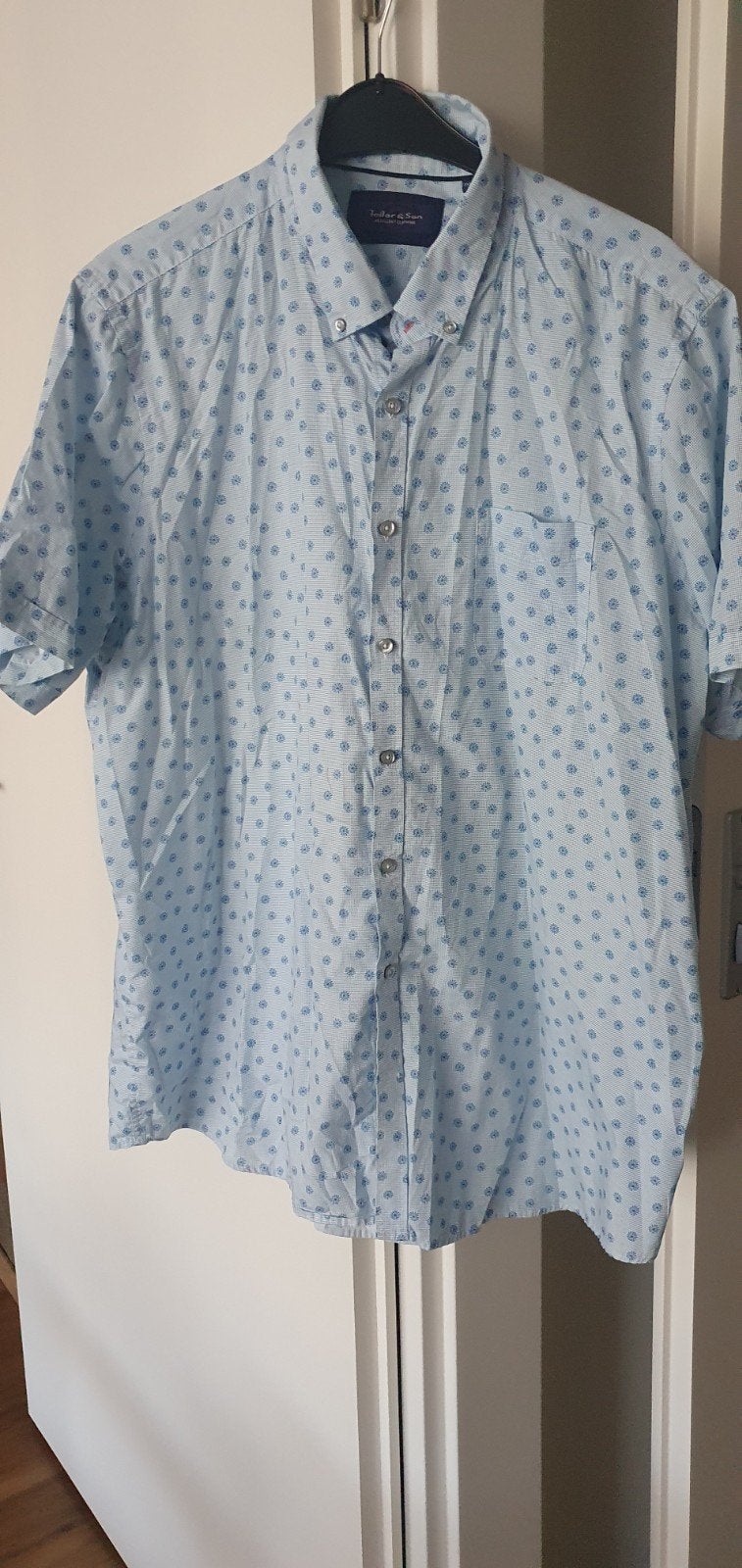 Heren overhemd lichtblauw met bloemetjes mt 3xl, Kleding | Heren, Overhemden, Blauw, Tailor & Son, Ophalen of Verzenden, Zo goed als nieuw