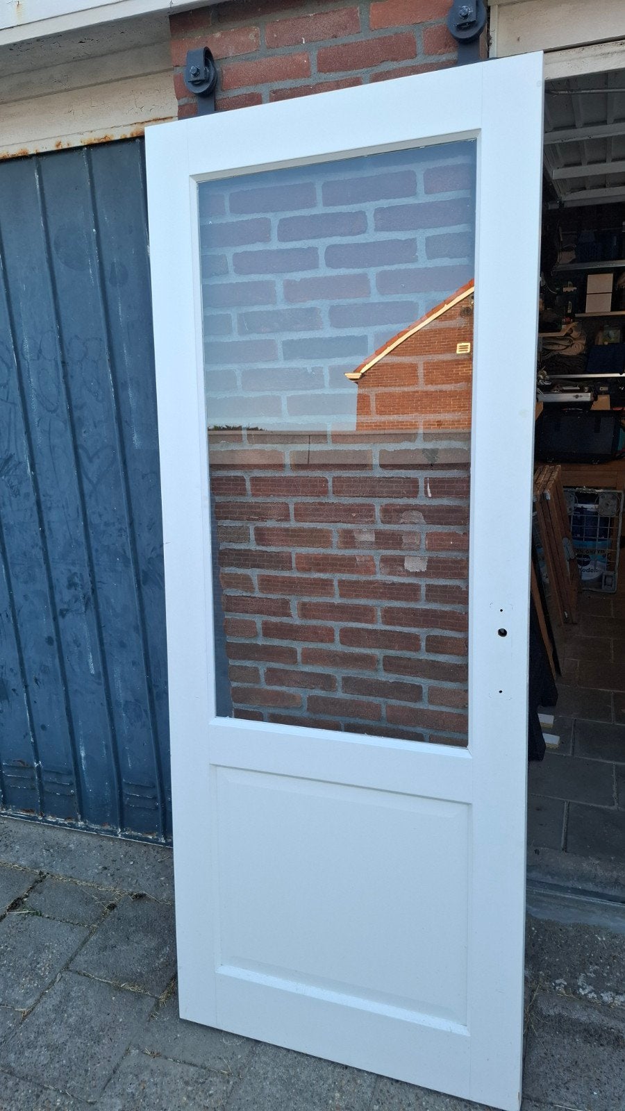 Witte binnendeur met glas en schuifdeursysteem, Ophalen, Gebruikt, Binnendeur, Glas