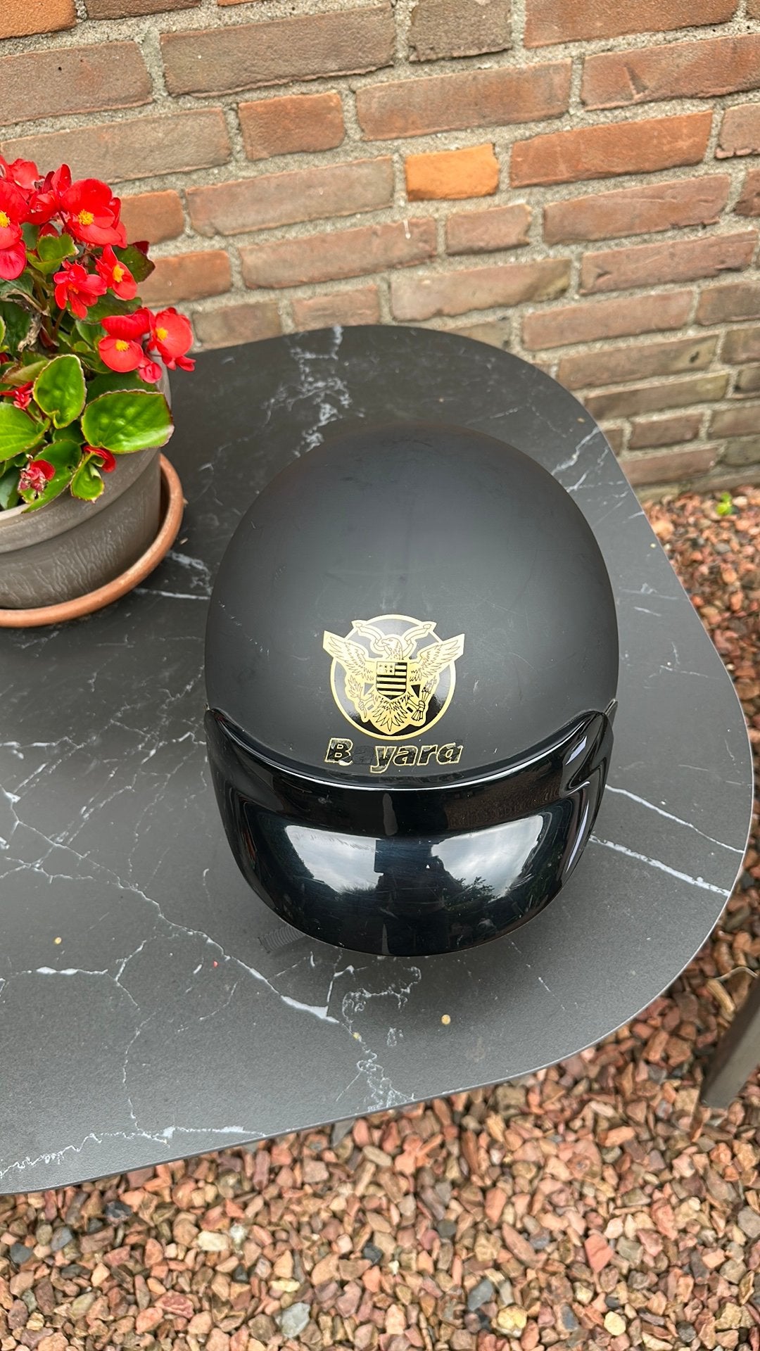 Bayard jethelm matzwart gouden adelaarslogo, Ophalen of Verzenden, Tweedehands, Jas | leer