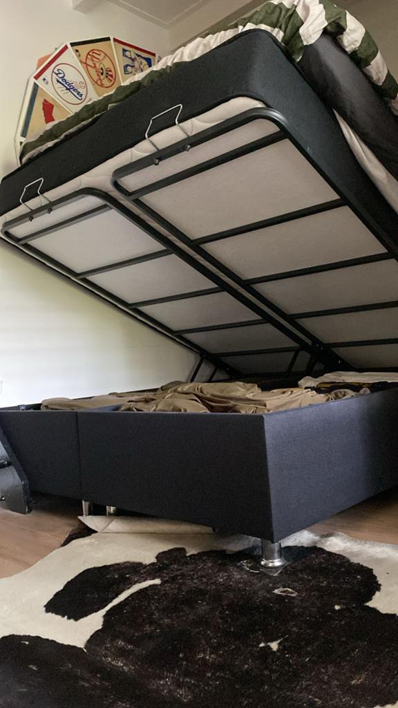 Boxspring 160x200 met opbergruimte ideaal voor kleine ruimte, Ophalen, Gebruikt, Zwart, Tweepersoons
