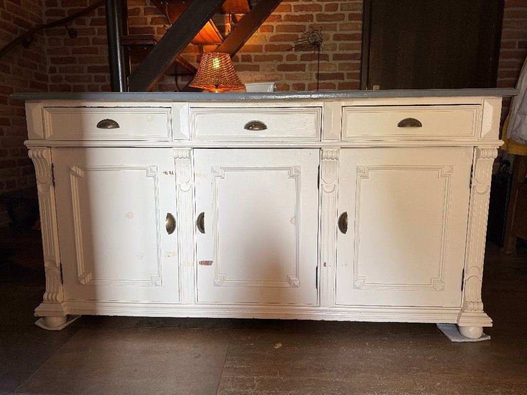 nostalgische witte vintage dressoir van oud grenen, Huis en Inrichting, Kasten | Dressoirs, Ophalen, Gebruikt, Met deur(en), 150 tot 200 cm