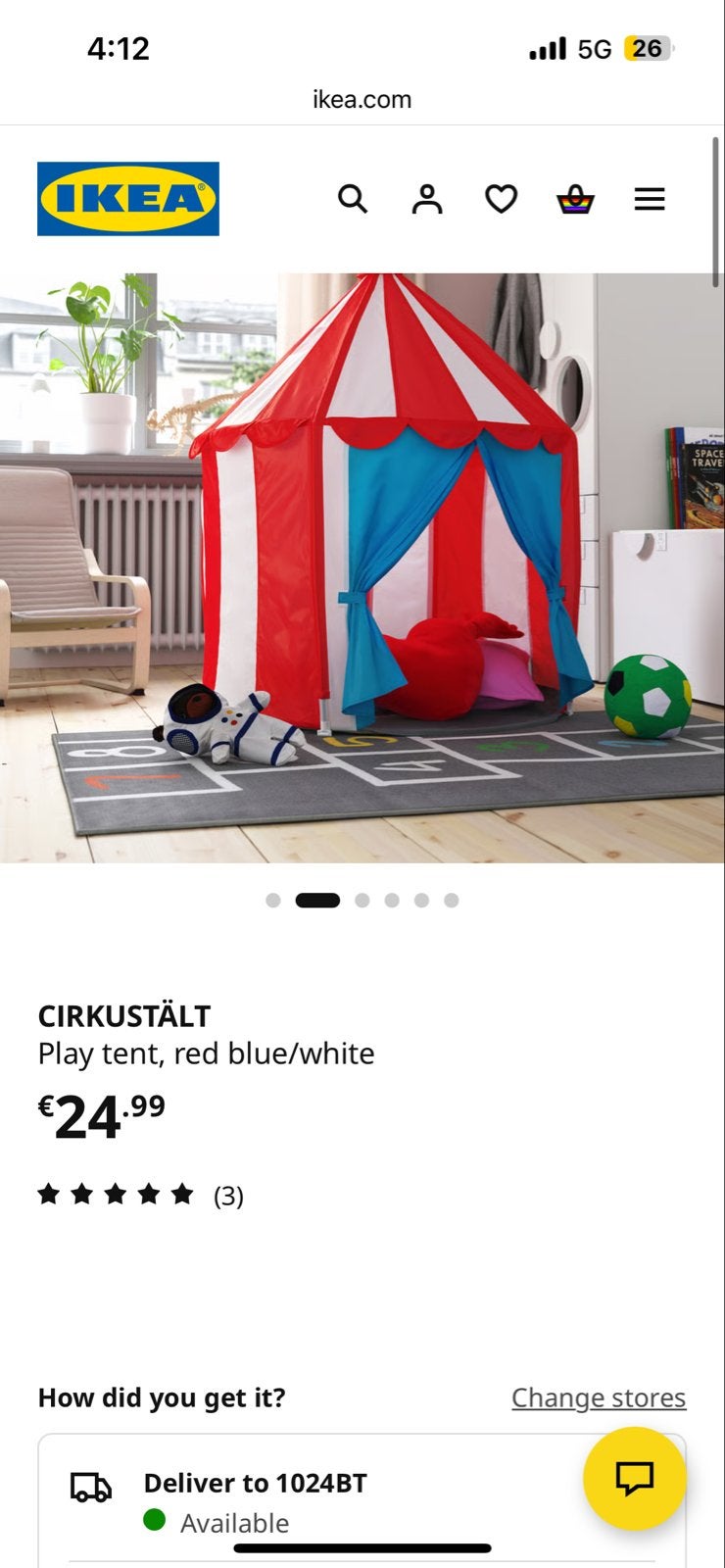 IKEA Cirkustält Speeltent Rood/Wit/Blauw, Ophalen of Verzenden, Gebruikt