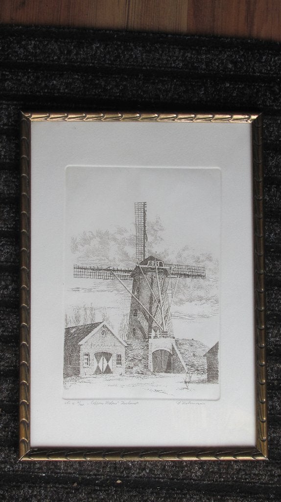 Coppens molen Zeeland - ets van P. Holman, Dagelijks leven, 23 cm, Origineel, Ophalen of Verzenden