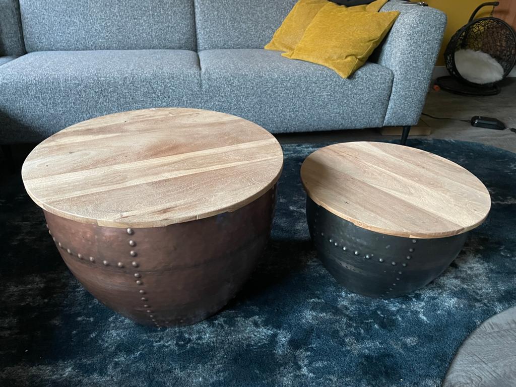 Twee leuke salontafeltjes, Huis en Inrichting, Tafels | Salontafels, Gebruikt, 50 tot 100 cm, Rond, 50 tot 100 cm