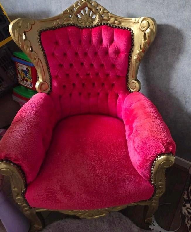 Barok kinderstoel - Roze met goud, Kinderen en Baby's, Kinderkamer | Tafels en Stoelen, Ophalen of Verzenden, Gebruikt, Stoel(en)