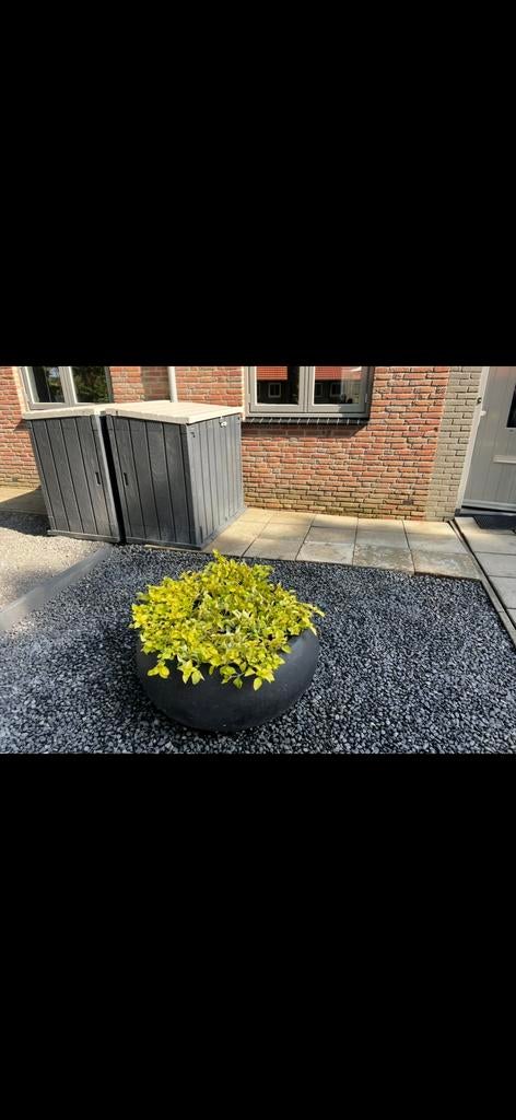 Antracietkleurige fiberstone bloembak, Tuin en Terras, Ophalen, Overige materialen, Gebruikt, Rond