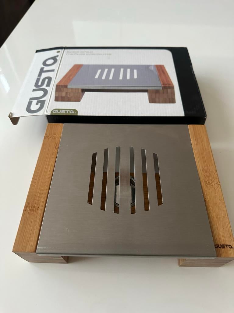 Gusta Warmhoudplaat / Theelichthouder RVS & Bamboe, Overige typen, Zilver, Gusta, Ophalen of Verzenden