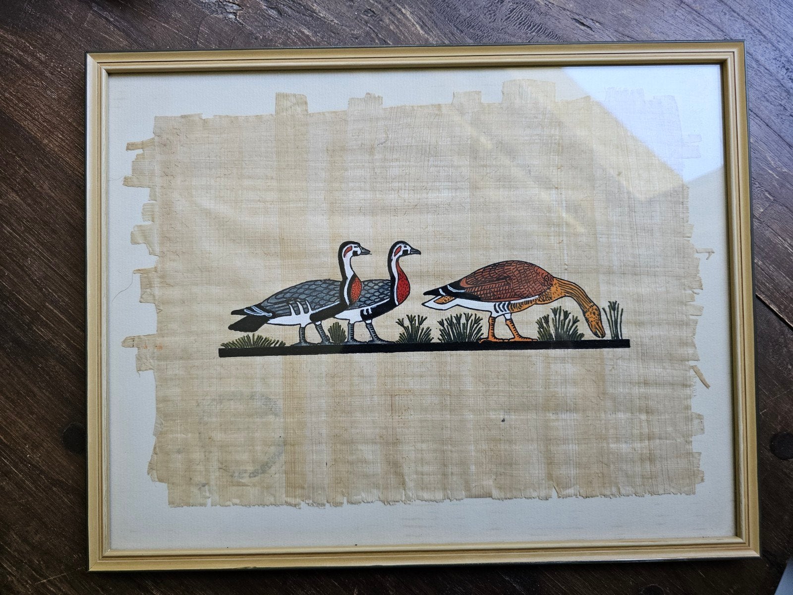Egyptisch Papyrus ‘Ganzen van Meidoem’  Ingelijst, Realistisch, Overige ondergronden, Dieren, Ophalen of Verzenden