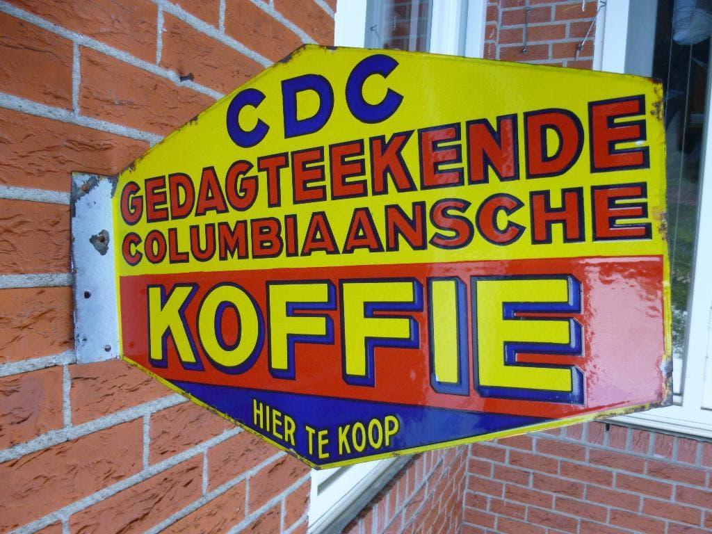 EMAILLE RECLAMEBORD"CDC COLOMBIAANSCHE KOFFIE"UIT 1933, Verzamelen, Merken en Reclamevoorwerpen, Ophalen of Verzenden, Gebruikt