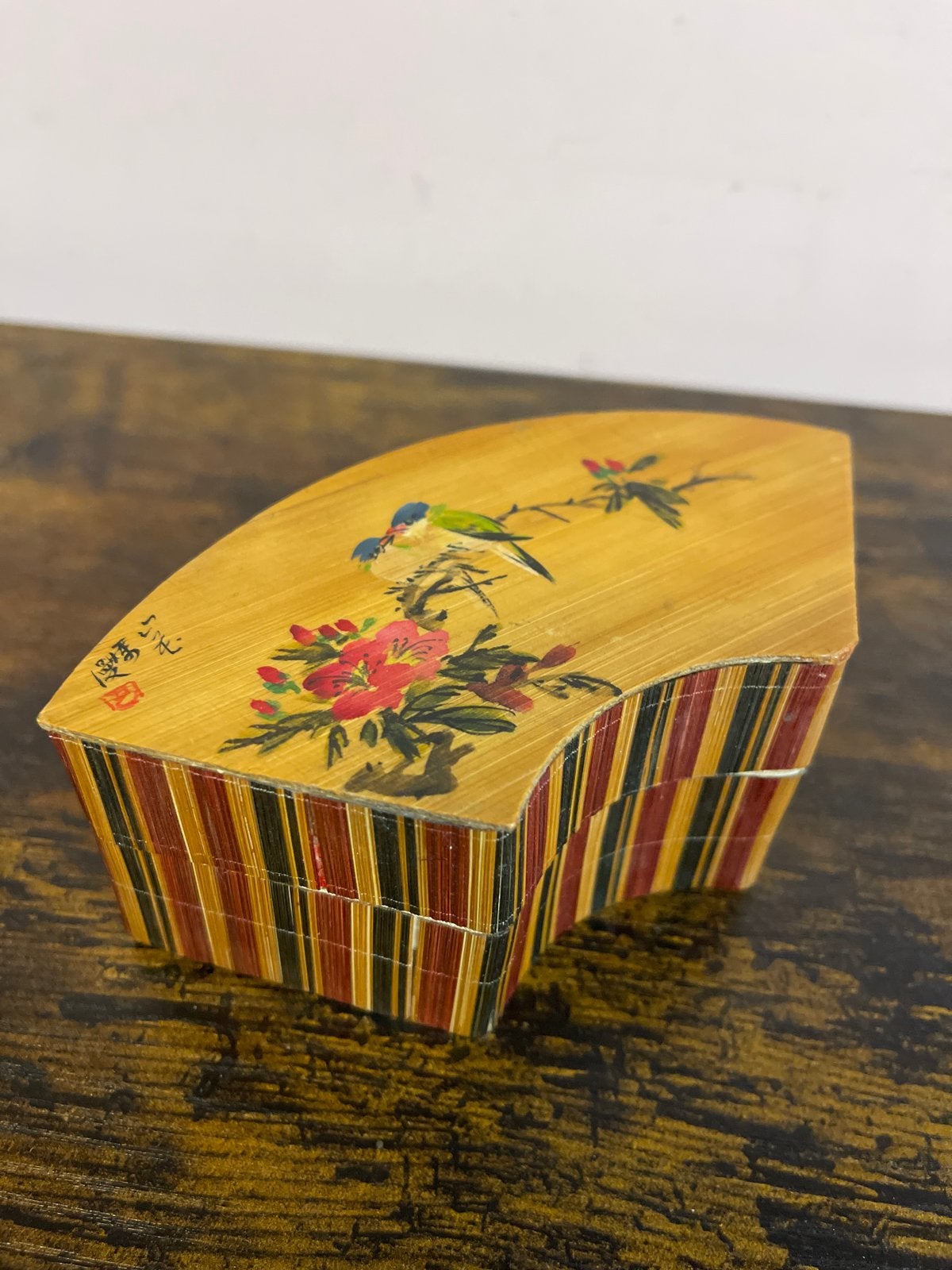 Vintage Oosters Bamboe Sieradendoosje met Vogeldecoratie, Ophalen of Verzenden