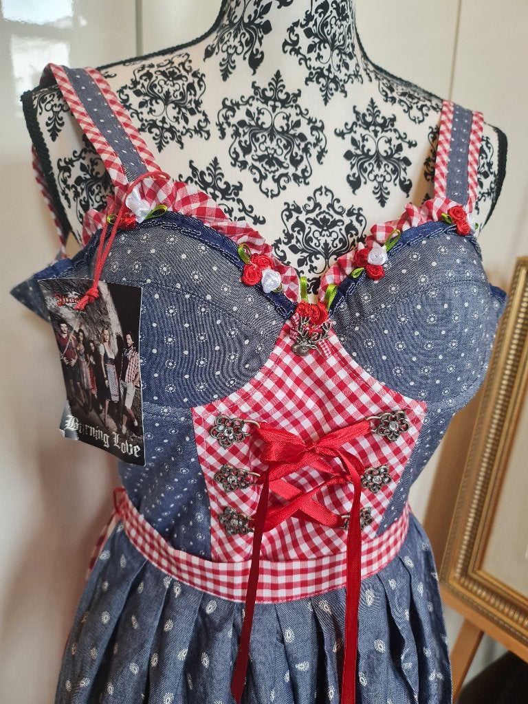Jurk Vintage Retro Dirndl Maat 34 XS, Blauw, Ophalen of Verzenden, Zo goed als nieuw, Maat 34 (XS) of kleiner