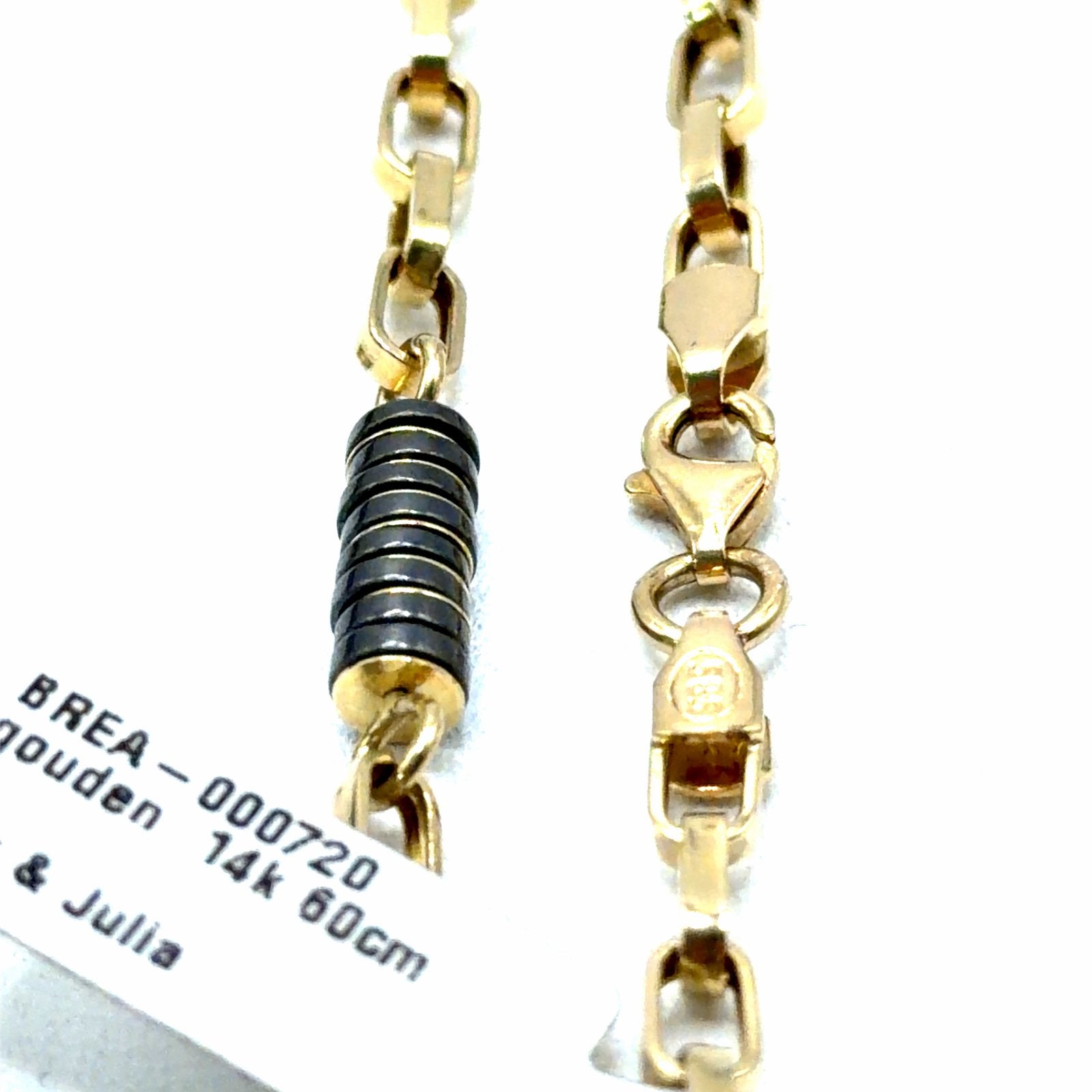 Gouden ketting 14K 60cm met zwarte accenten, W, Nieuw, Ophalen of Verzenden, W