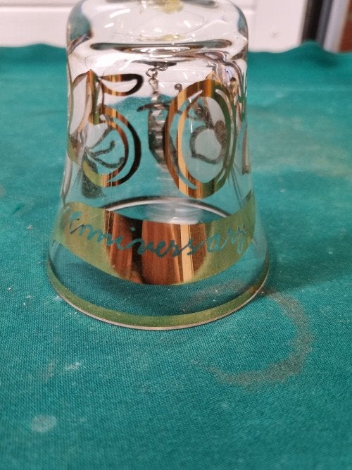 tafelbel kristal 50 jaar met bladgoud, Ophalen of Verzenden, 'T Olde Gre-j, Info@toldegrej.nl, Endepoelstraat 20f Didam