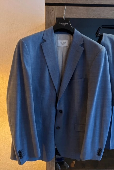 Lichtblauw gala kostuum, Kleding | Heren, Kostuums en Colberts, Ophalen, Carl Gross, Blauw, Overige maten