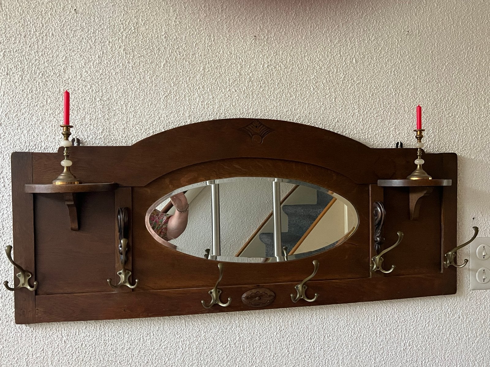 Antieke kapstok met spiegel en haken, Ophalen