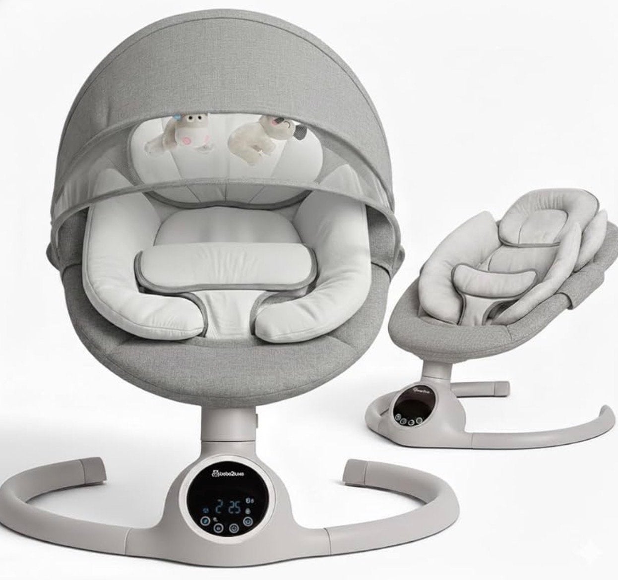 BEBE2LUXE Alpha Elektrische Babyschommel & Babywipstoel Grij, Kinderen en Baby's, Wipstoeltjes, Schommelstoel, Nieuw, Met gordel(s) of riempje(s)