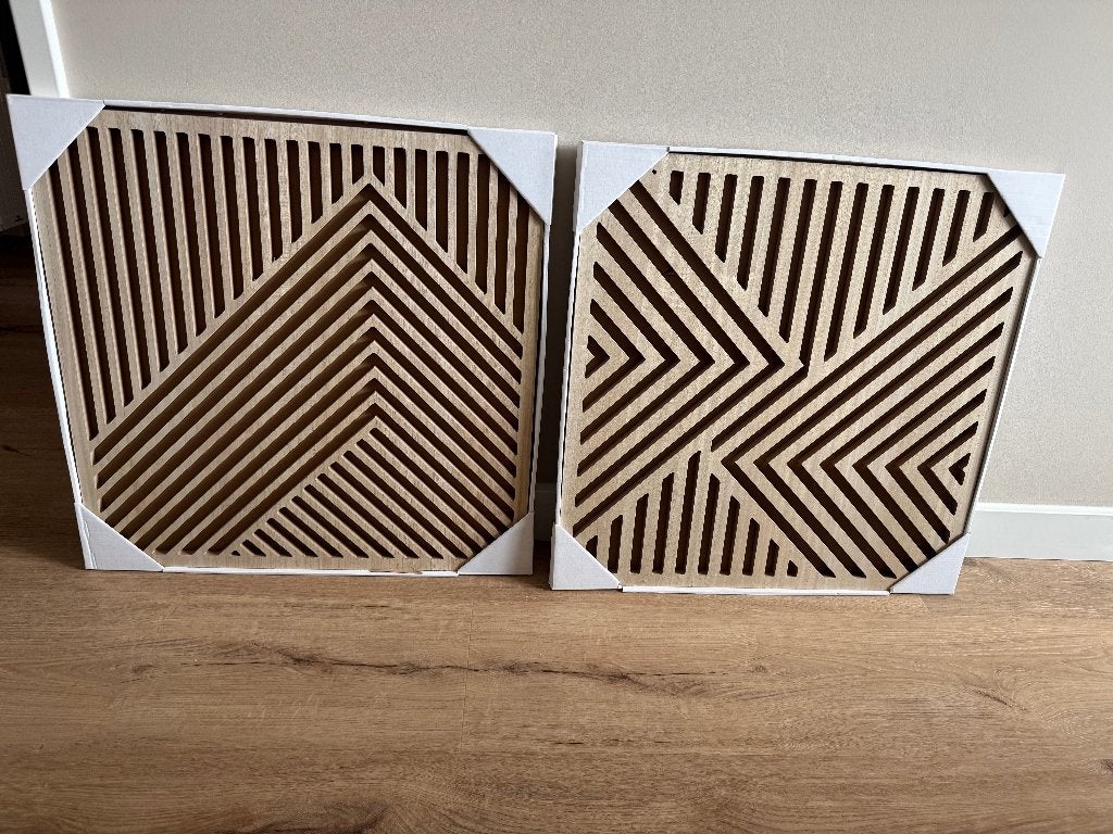 Tweedelige abstracte wandpanelen, Beige, 58 cm, 58 cm, Hout