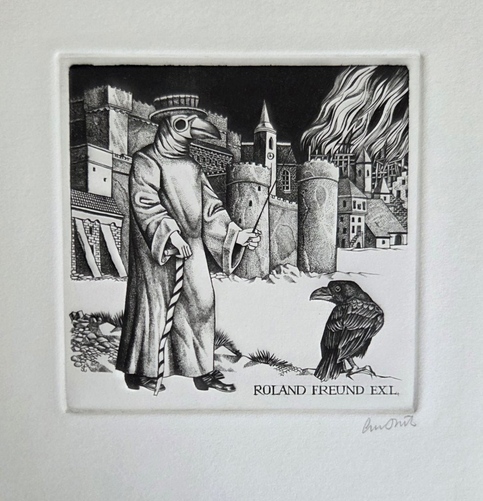 Exlibris / Ex libris Lou Strik, 1991, 2 kraaien (de dood), Verzenden
