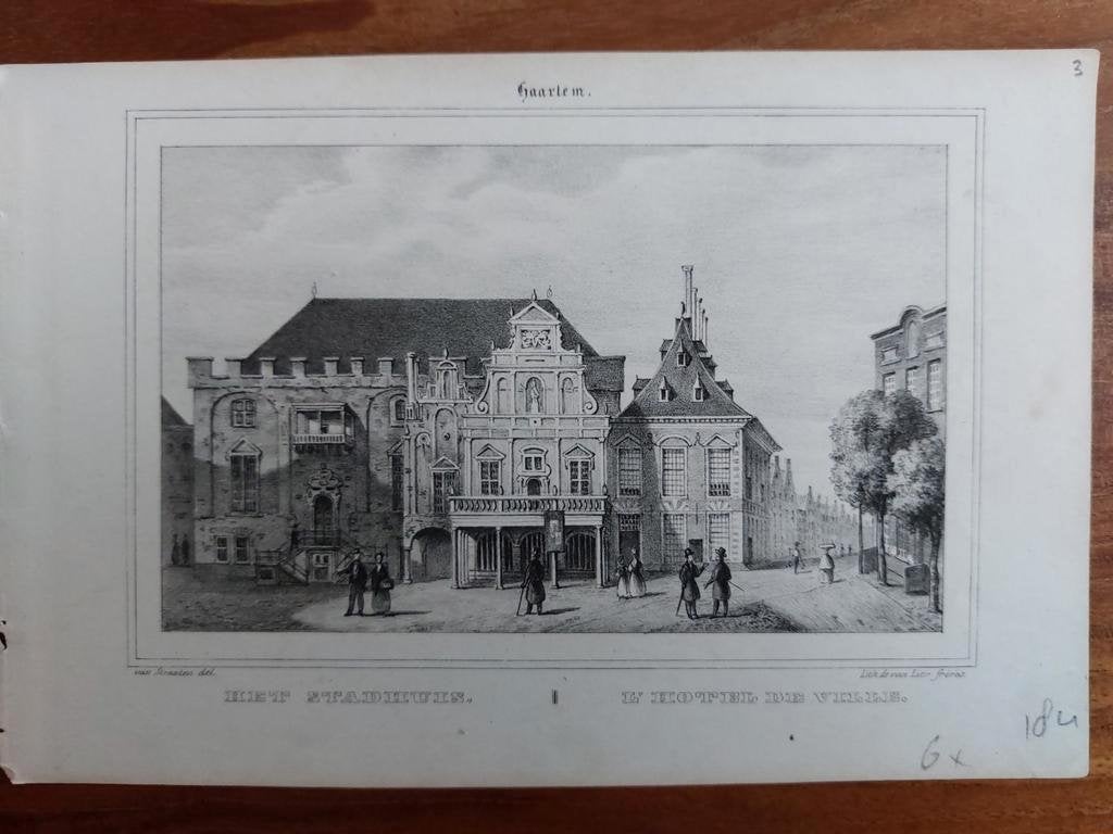 3 / Het Stadhuis te Haarlem Litho uit 1839, Antiek en Kunst, Ophalen of Verzenden