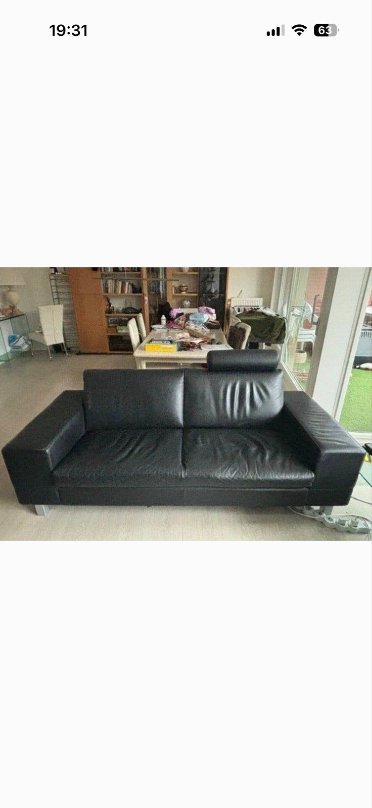 Leolux Antipode Zwarte Leren Bank en Loveseat, Ophalen, Gebruikt, Driepersoons, Rechte bank