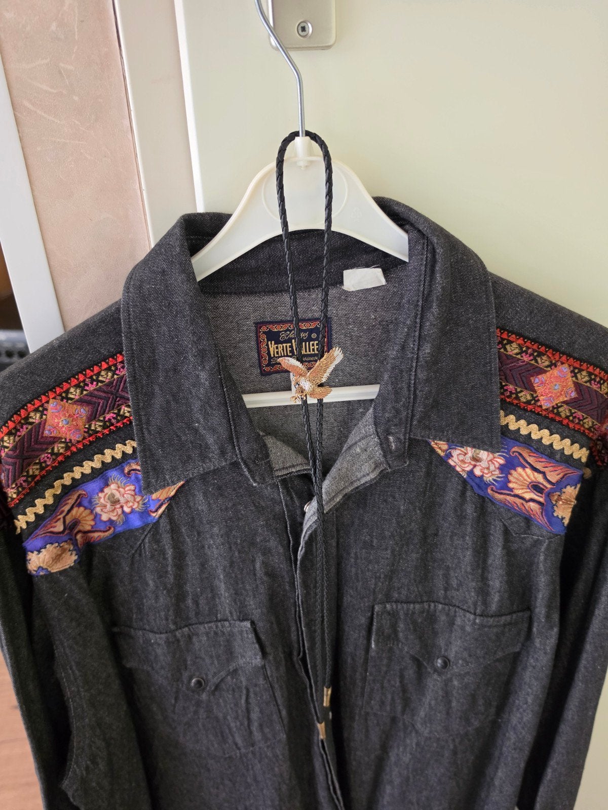 Verte Vallee Western overhemd met bolo tie. TOP Kwaliteit!, Ophalen of Verzenden, Zo goed als nieuw, Met patroon, Grijs