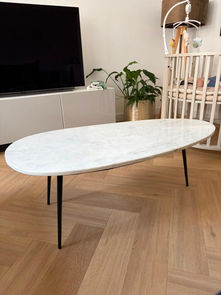 Kiezielvormige salontafel (Goossens), Overige materialen, 100 tot 150 cm, 50 tot 100 cm, Zo goed als nieuw