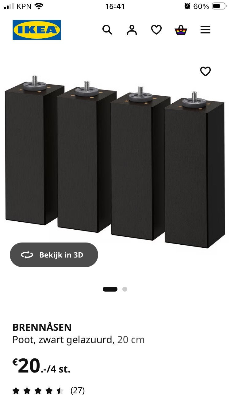 IKEA BRENNÅSEN poten, zwart gelazuurd, 20 cm (4 stuks), Ophalen of Verzenden, Nieuw
