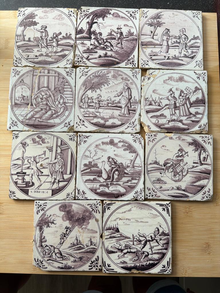 Antieke Bijbelse Tegels - Set van 9, Antiek en Kunst, Antiek | Wandborden en Tegels, Ophalen