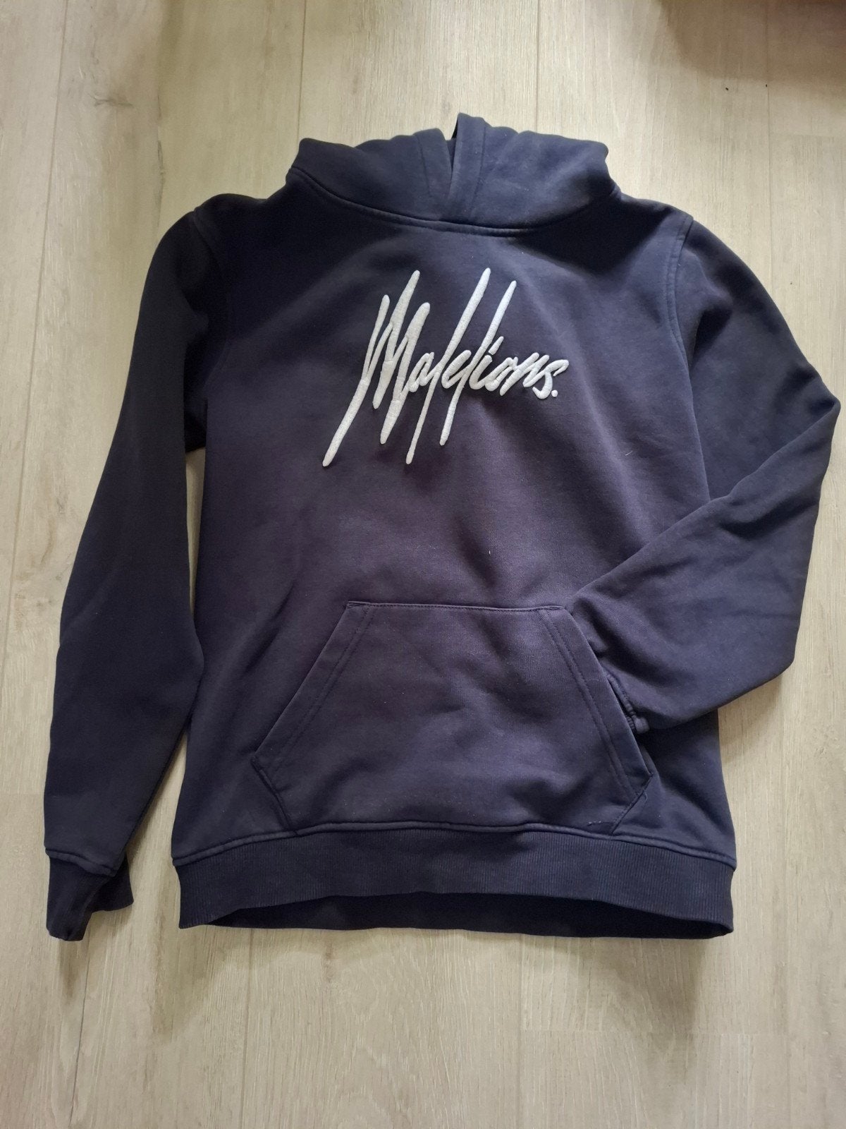 Donkerblauwe hoodie Malelions maat 152, Gebruikt, Jongen of Meisje, Trui of Vest, Ophalen of Verzenden