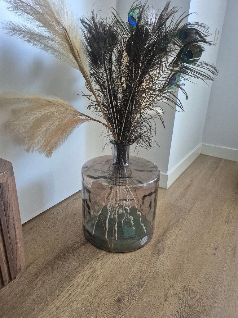 Glazen vaas, Inclusief droogbloemen, Ophalen of Verzenden, Transparant, 30 cm
