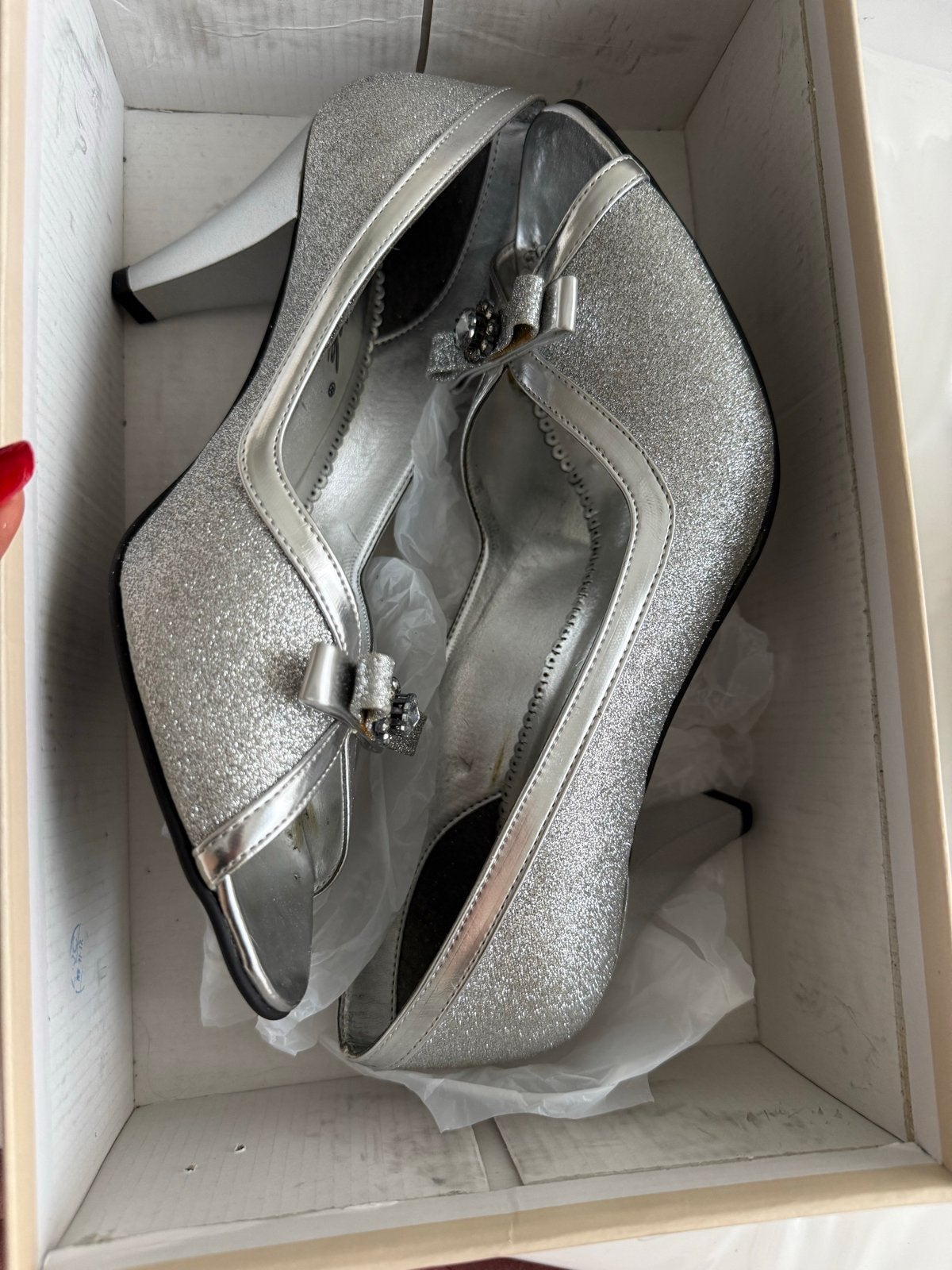 Zilveren glitter pumps met open neus - Maat 38, Ophalen of Verzenden, Zo goed als nieuw, Overige kleuren, Pumps