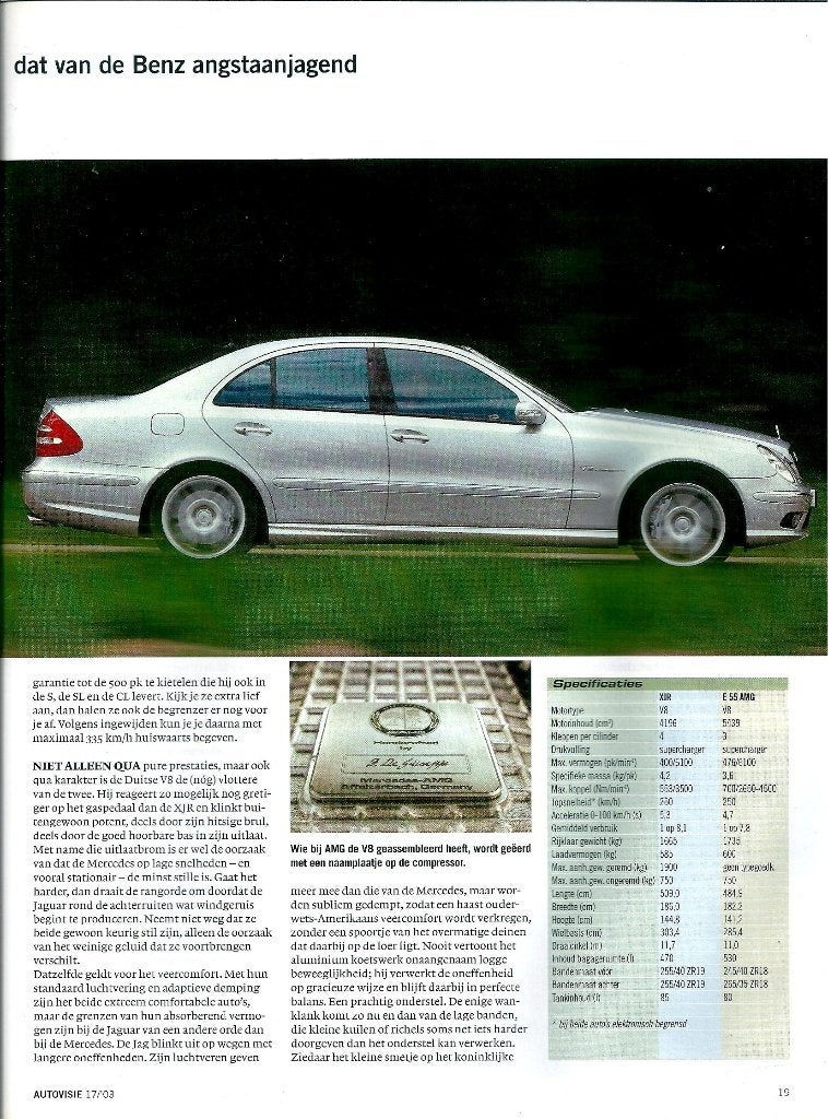 Autovisie dubbeltest Jaguar XJR en Mercedes E55 AMG 2003, Ophalen of Verzenden, Gelezen, Mercedes